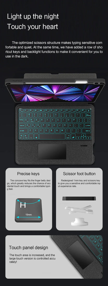 AJIUYU Keyboard Case for iPad Pro 11" & 12.9" (2018-2022) – Backlit Smart Keyboard with TouchPad for iPad Air & 10.2"