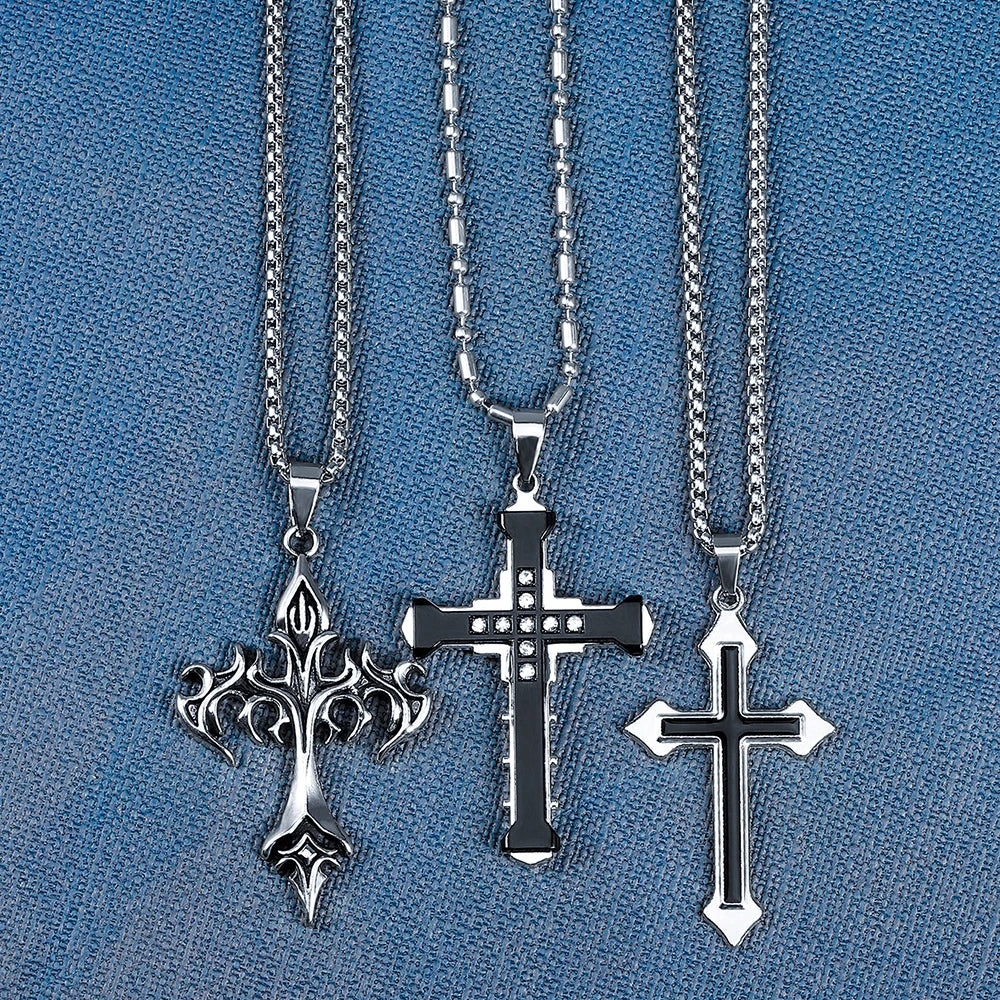High-Quality Titanium Steel Cross Necklace – Non-Fading Hip-Hop Pendant Chain for Men & Women, Trendy Fashion Gift Jewelry