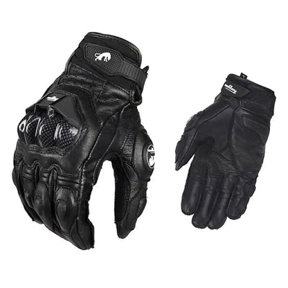 Motorcycle Gloves – Black Racing Genuine Leather, White Road Riding Team Gloves for Men, Summer & Winter with Touch Screen Compatibility