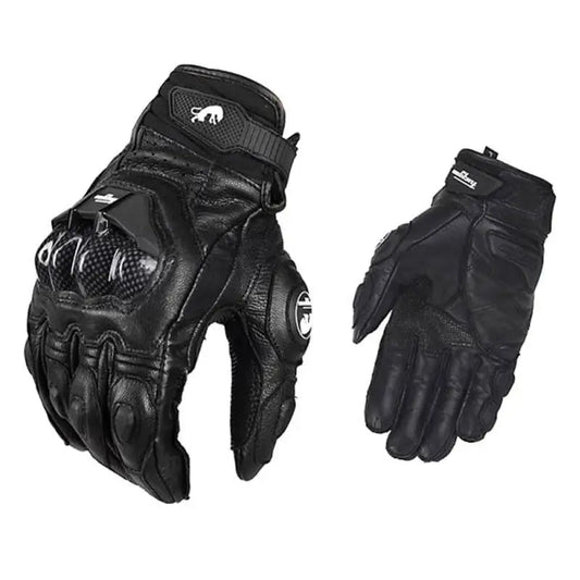 Motorcycle Gloves – Black Racing Genuine Leather, White Road Riding Team Gloves for Men, Summer & Winter with Touch Screen Compatibility