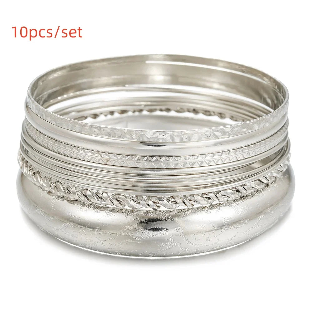 12Pcs Punk Curb Cuban Chain Bracelet Set for Women – Gold Miami Boho Thick Charm Bangles Fashion Jewelry