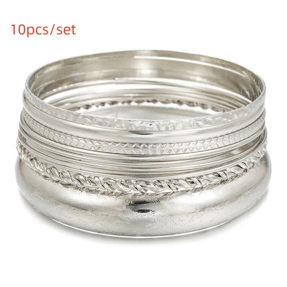 12Pcs Punk Curb Cuban Chain Bracelet Set for Women – Gold Miami Boho Thick Charm Bangles Fashion Jewelry