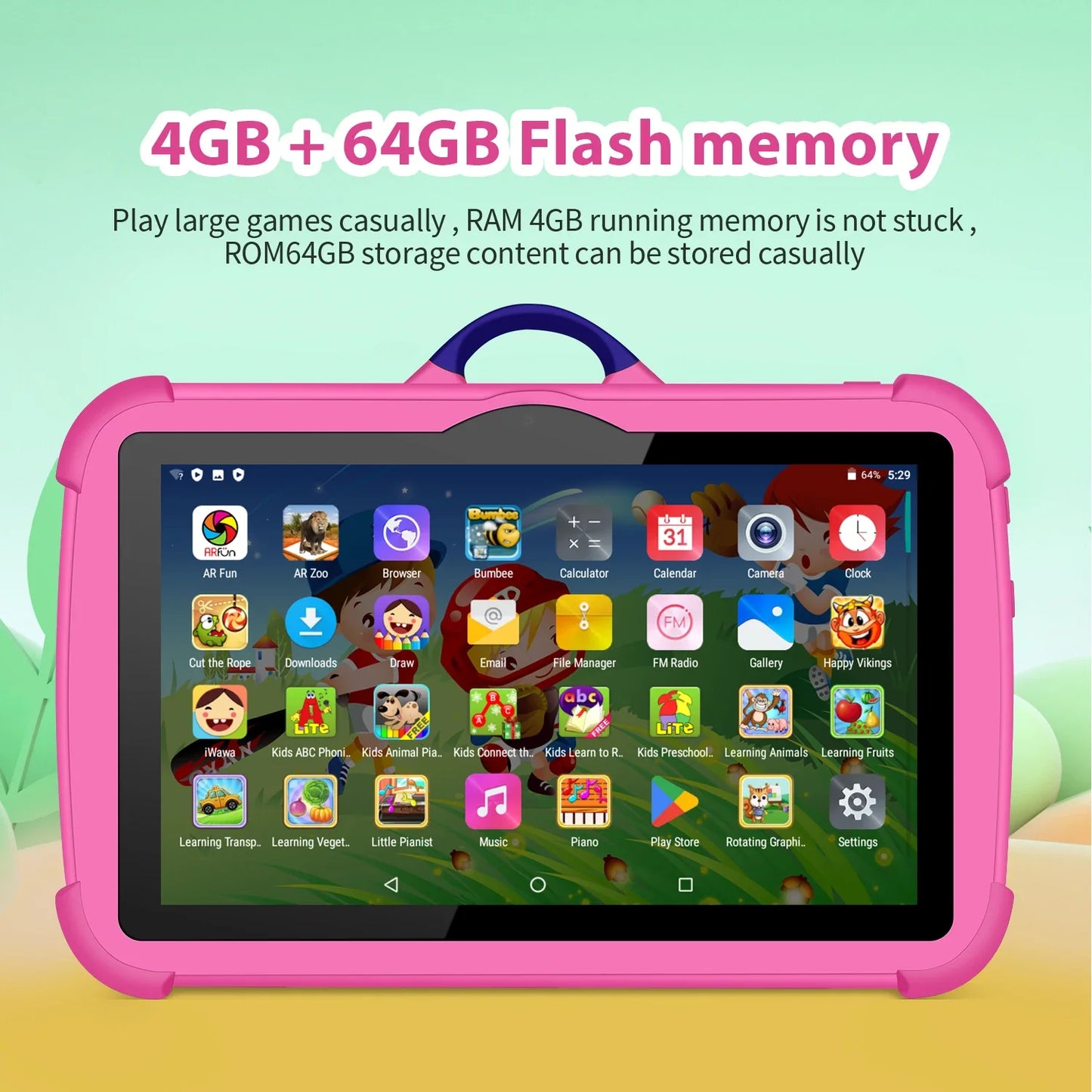 New Cartoon Pattern Kids Tablet – 7 Inch, Quad-Core, 4GB RAM, 64GB ROM, Android Learning & Education Games, Children's Gift