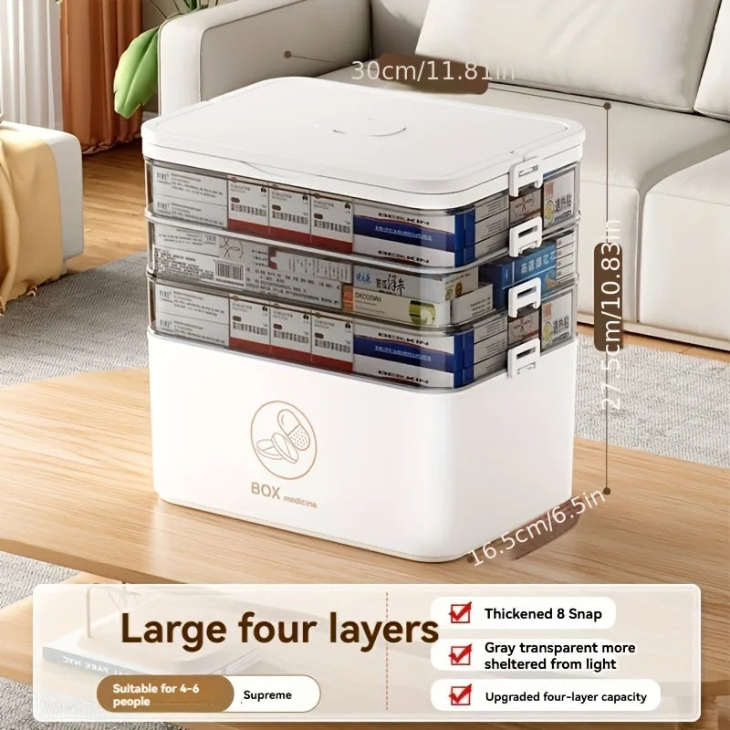 Portable Large Capacity Medicine Box – Home First Aid Kit with Multi-Layer Drug Storage for Family Emergencies