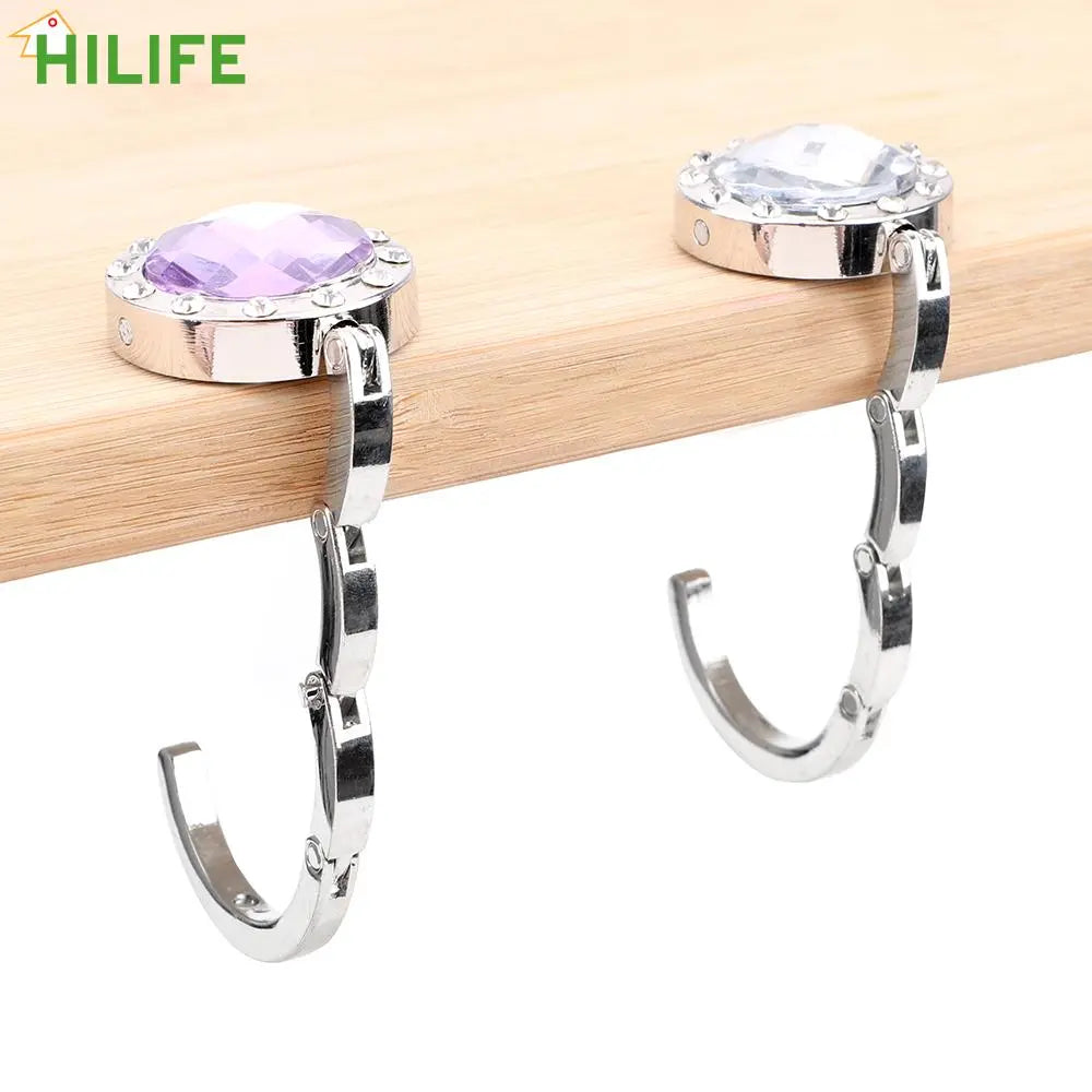 Crystal Alloy Foldable Table Hook: Round Portable Desk Hanger for Hanging Purse Bag
