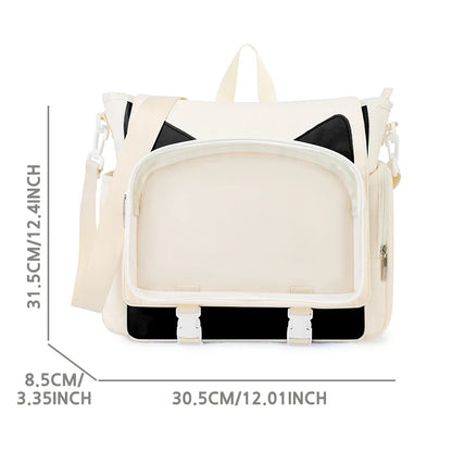 TINYAT Y2K Ita Bag — Waterproof Transparent School Backpack & Crossbody Bag for Girls with Cute Cat Ears