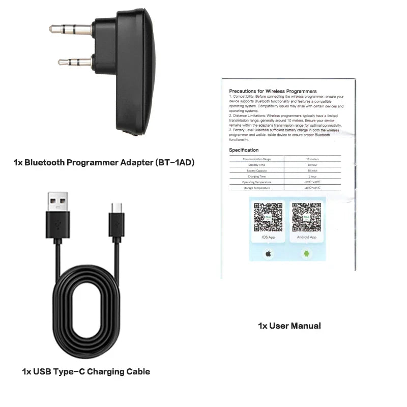 Wireless Bluetooth Walkie Talkie Programming Adapter for Baofeng UV-5R, UV-82, BF-888S & UV-5RH Two Way Radios – K-Plug Frequency Programming Tool with App Support