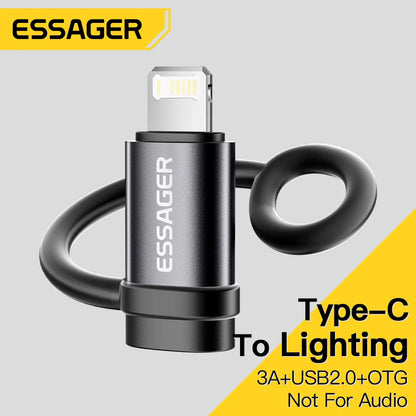 Essager Lightning to Type-C Adapter – 3A Fast Charging iOS Female to Type-C Male Connector for iPhone 15/14/13 Pro, iPad Converter