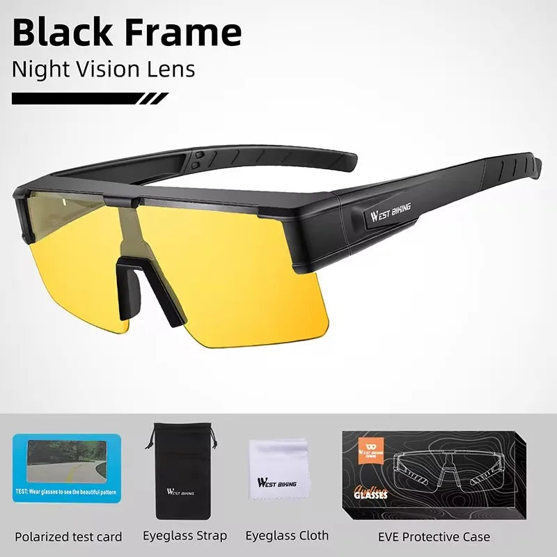 WEST BIKING Large Frame Cycling Glasses — Polarized Photochromic Sunglasses Fit Over Myopic Goggles