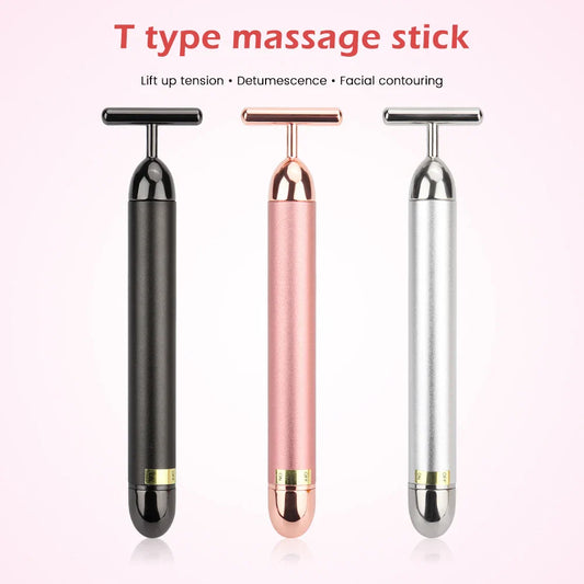 24K Gold Roller Vibrating Facial Massager - Slimming Beauty Pulse for Firming, Lifting, and Tightening Skin, Wrinkle Reduction Bar