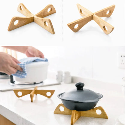 1-Piece Bamboo Trivet Pot Stand - Heat-Resistant Wooden Dish Holder, Anti-Heat Pan Rack for Kitchen, Eco-Friendly Cross Bamboo Cup Coaster