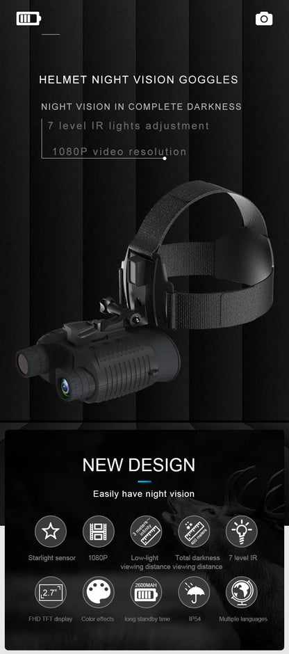 NV8160 Night Vision Binoculars | Head-Mounted Tactical Helmet Goggles with 8X Digital Zoom for Hunting