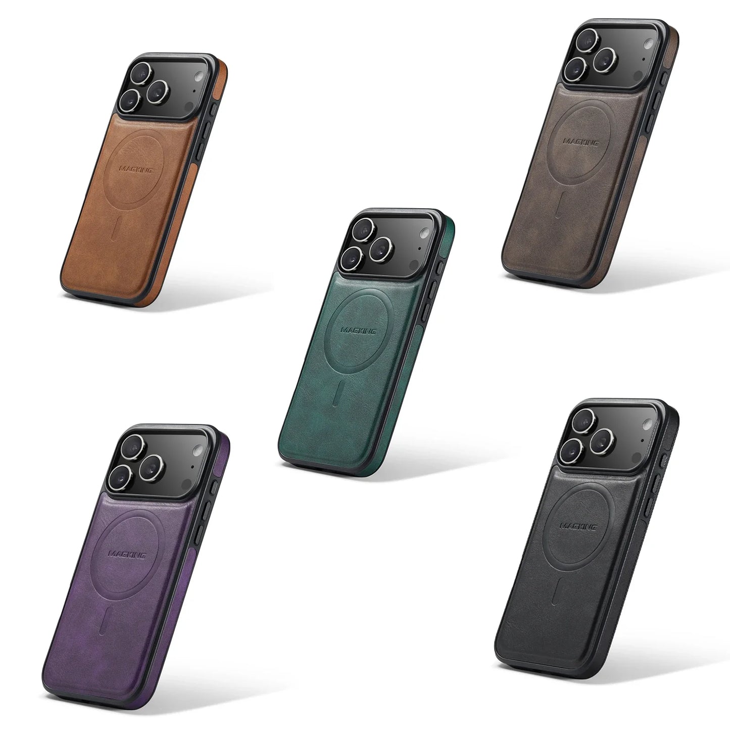 Leather MagSafe Phone Case - Magnetic Charging Shockproof Cover for iPhone 17 Air, 16, 15, 14, 13 & 12 Series