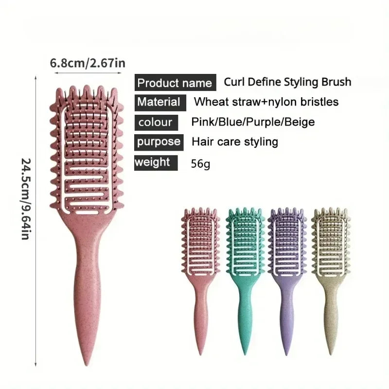 Curl Define Styling Brush – Hollow Detangling Hair Comb for Wet & Curly Hair, Shaping Curls Barber Hairdressing Tool