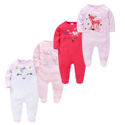 Kavkas 3/4 Pcs Baby Romper – 100% Cotton Polka Dot O-Neck Full Sleeve Summer Jumpsuit for Newborn Girls (0-12 Months)