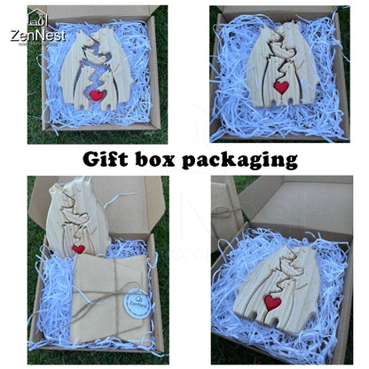 Personalized Wooden Bear Family Puzzle – Custom Name Home Decor, Thanksgiving & Christmas Gift for Mom & Baby
