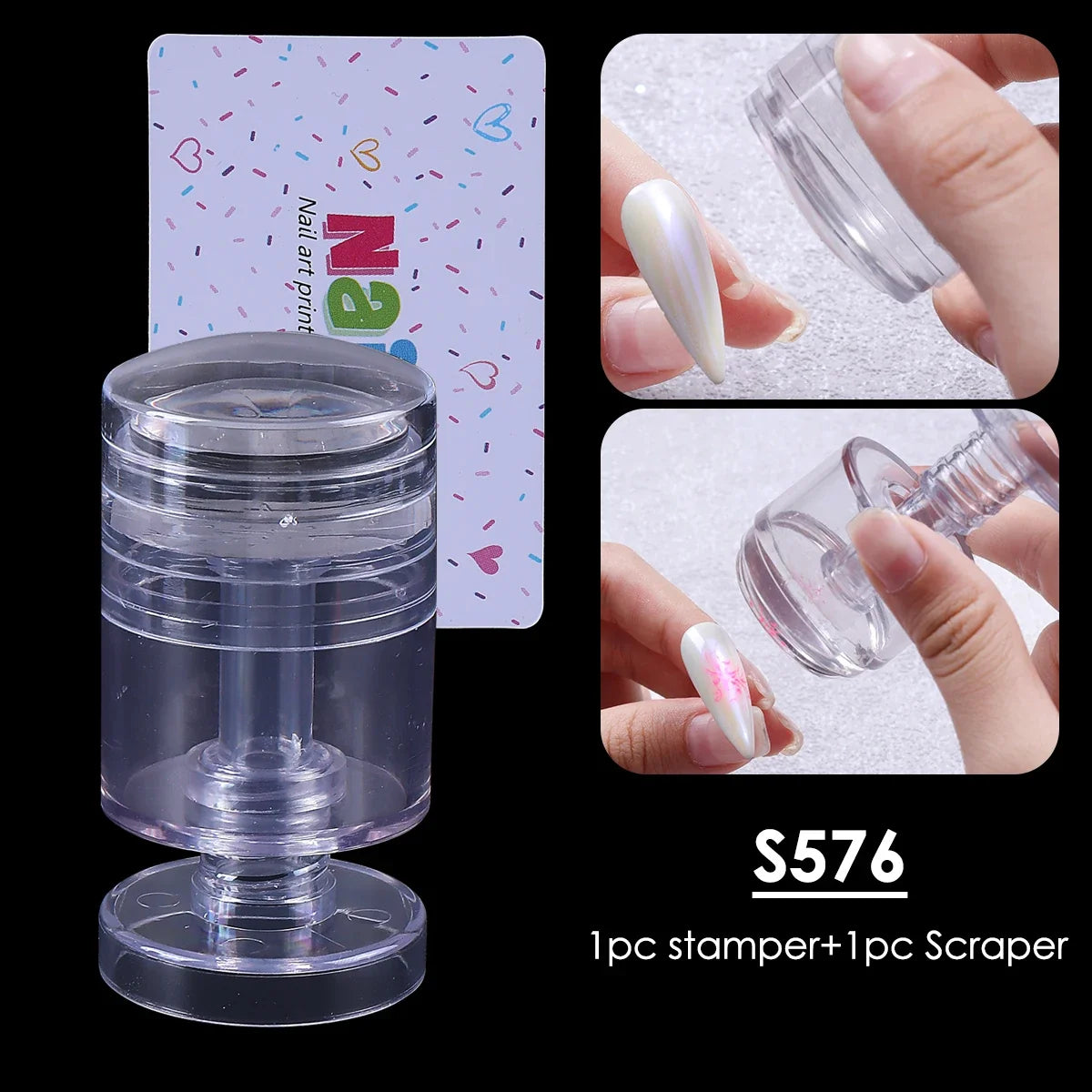 Transparent Nail Art Stamper Kit - French Manicure Stamping Plate, Scraper & Polish Tools