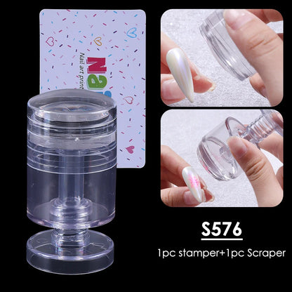 Transparent Nail Art Stamper Kit - French Manicure Stamping Plate, Scraper & Polish Tools