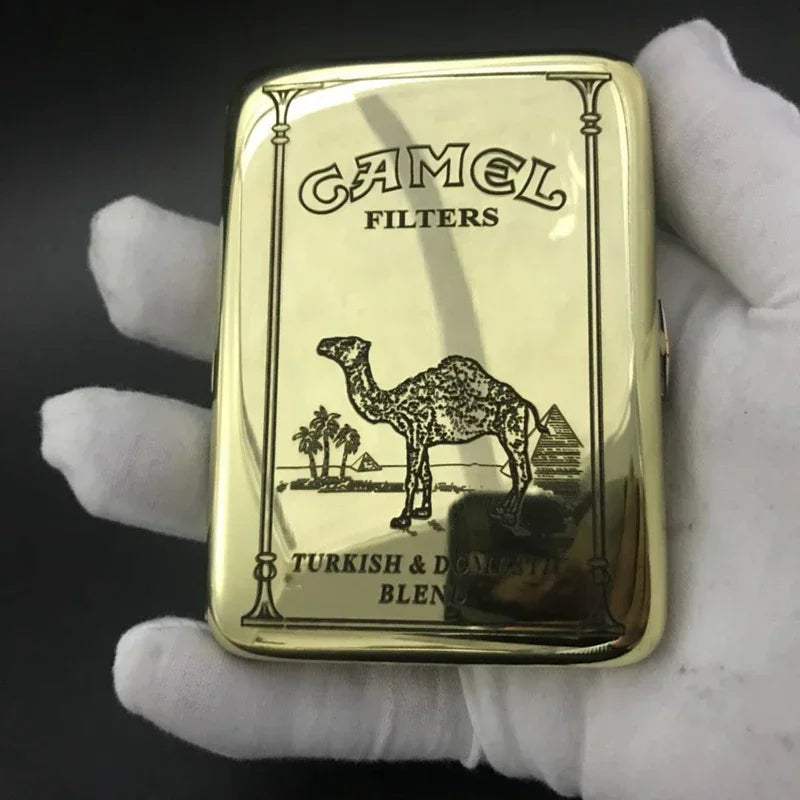 Retro Brass Cigarette Case - Double Gun Carved Pattern, Durable Anti-Pressure Tobacco Storage Box, Men’s Smoking Accessory