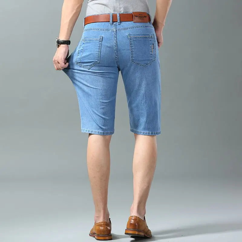 Men's Embroidered Denim Shorts - Summer Thin Straight Leg Casual Blue Jean Shorts