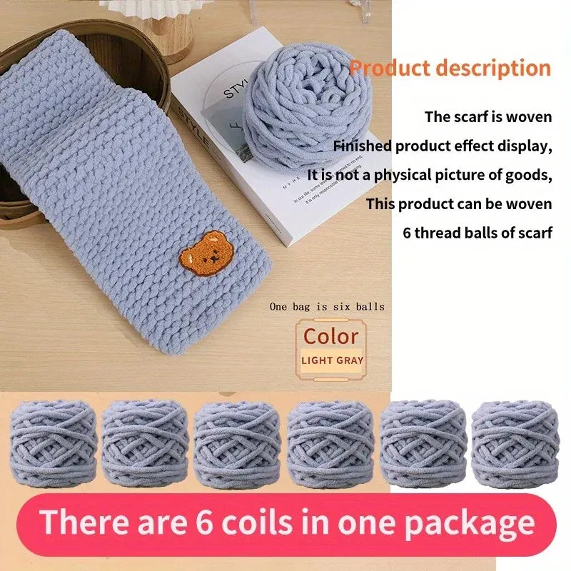 6 Yarn Balls + Teddy Bear DIY Craft Kit – Handmade Thick Woven Scarf Thread Set for Knitting, Jewelry & Creative Gift Making