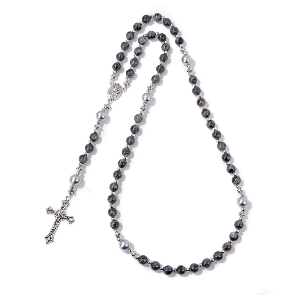 6mm Tiger Eye Rosary Beads Necklace – Catholic Jesus & Virgin Mary Pendant Long Knotted Chain Religious Jewelry for Men & Women