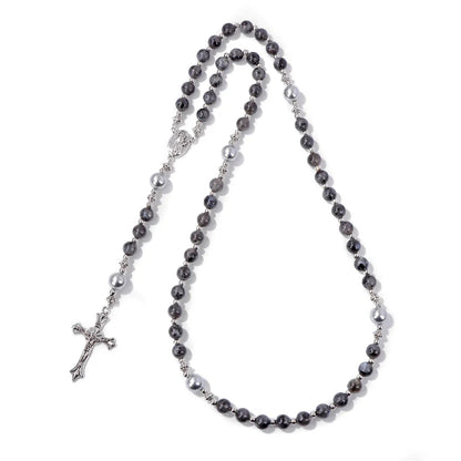 6mm Tiger Eye Rosary Beads Necklace – Catholic Jesus & Virgin Mary Pendant Long Knotted Chain Religious Jewelry for Men & Women