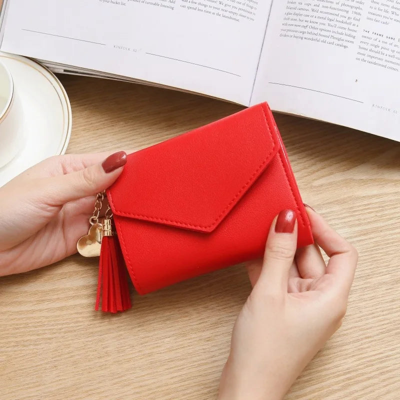 Fashion Short Women’s PU Leather Wallet – Luxury Tassel Hasp Small Coin Purse & Card Holder Pouch