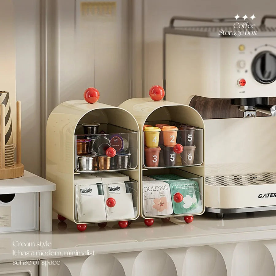 Desktop Coffee & Tea Organizer – Corner Storage Box Drawer for Office, Table, Capsules, and Tea Bags