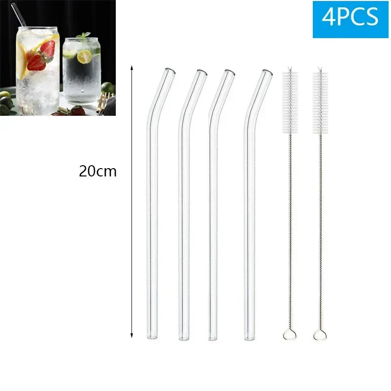 Eco-Friendly Reusable Glass & Metal Straws – 1/20PCS with Cleaning Brush for Smoothies, Milkshakes & Cocktails