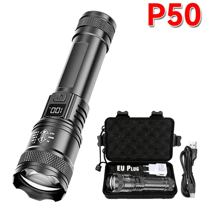 2000LM Ultra Bright P50 LED Tactical Flashlight – Telescopic Zoom Handheld Torch EDC Emergency Spotlight (14500/18650 Battery Compatible)