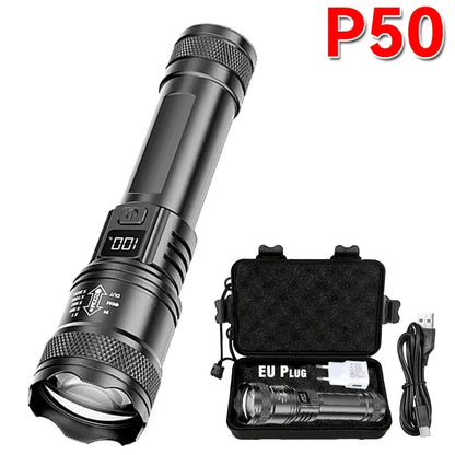 2000LM Ultra Bright P50 LED Tactical Flashlight – Telescopic Zoom Handheld Torch EDC Emergency Spotlight (14500/18650 Battery Compatible)