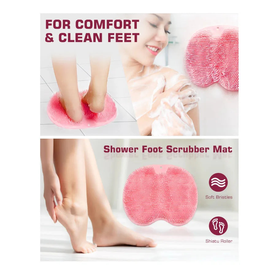 Shower Foot Scrubber Mat – Wall-Mounted Exfoliating Bath Wash Pad with Suction Cups, Back Washer for Men & Women