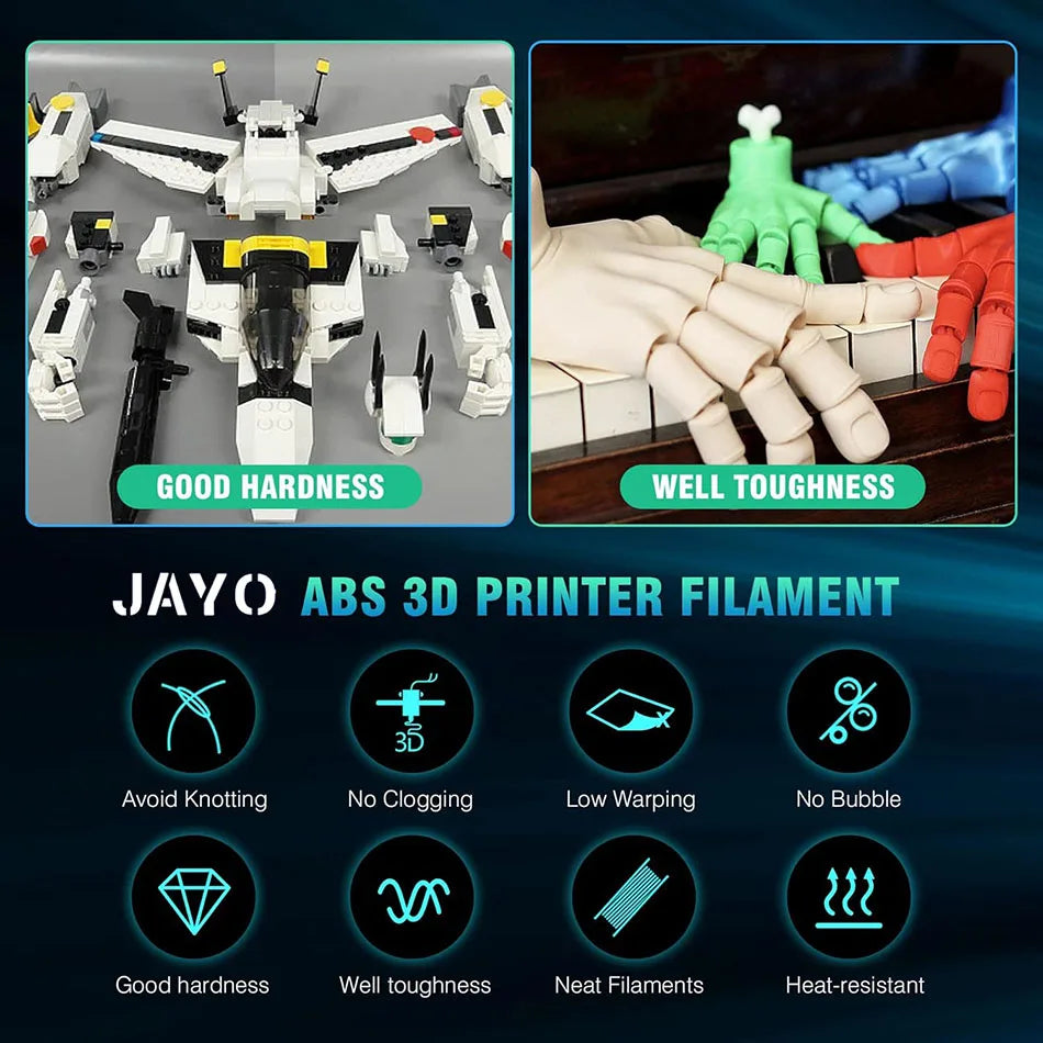 JAYO ABS 3D Printer Filament 1.75mm – High Toughness 1KG/Roll, Available in 1/2/3/5/10 Rolls