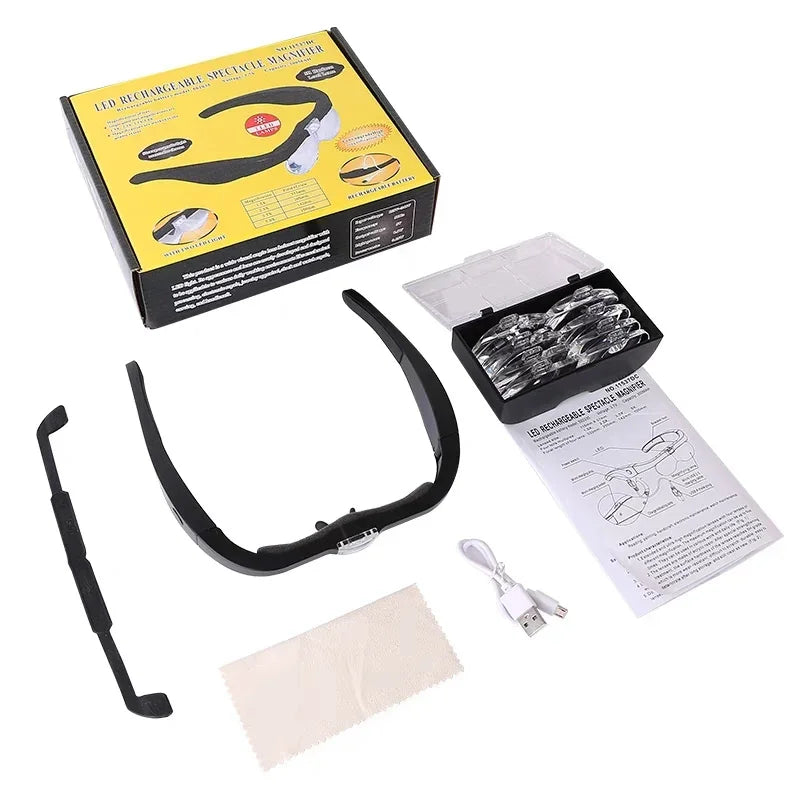 LED Magnifying Glasses with Light — USB Rechargeable Reading & Watchmaker Repair Magnifier, 1.5X/2.5X/3.5X/5.0X