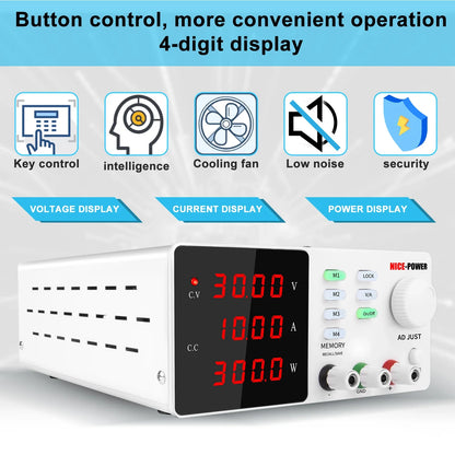 DC Programmable Power Supply — 30V 10A / 60V 5A / 120V Adjustable Laboratory Bench Source with 4-Set Memory Storage Functions