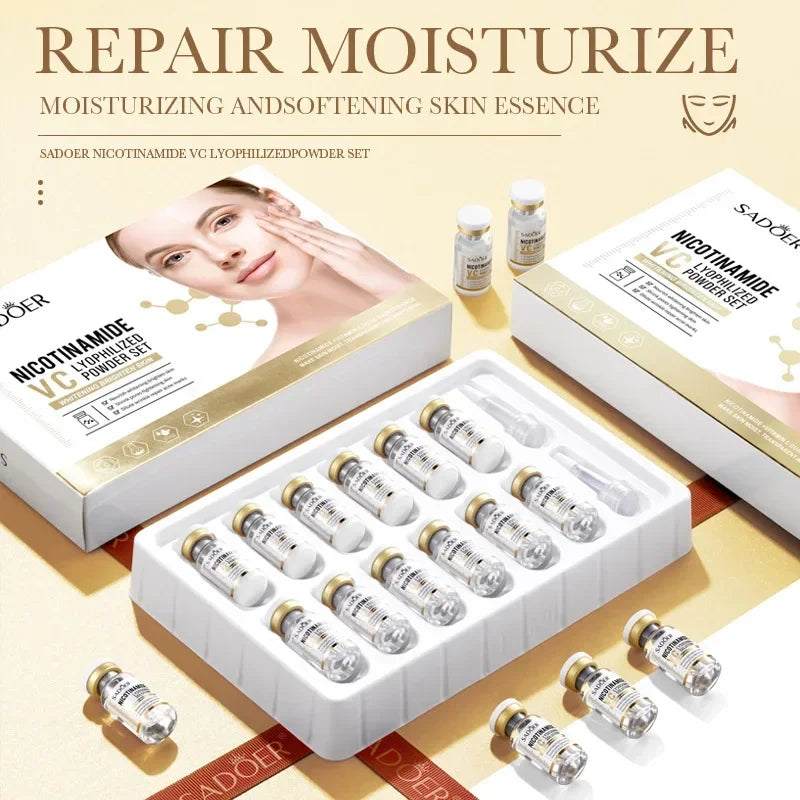 Niacinamide Face Serum Powder Set – Whitening, Hydrating, Anti-Aging, Anti-Wrinkle Skin Care with Pore-Reducing Effect