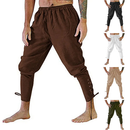 Men’s Pirate & Viking Costume Pants – Renaissance Medieval Drawstring Shorts for Halloween Cosplay