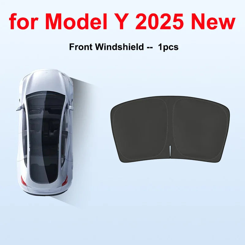 Tesla Model Y Juniper 2025–2026 Sunshade Set – Front, Rear & Side Window Sun Shades, Windshield UV Protection, Outdoor Camping Car Accessories