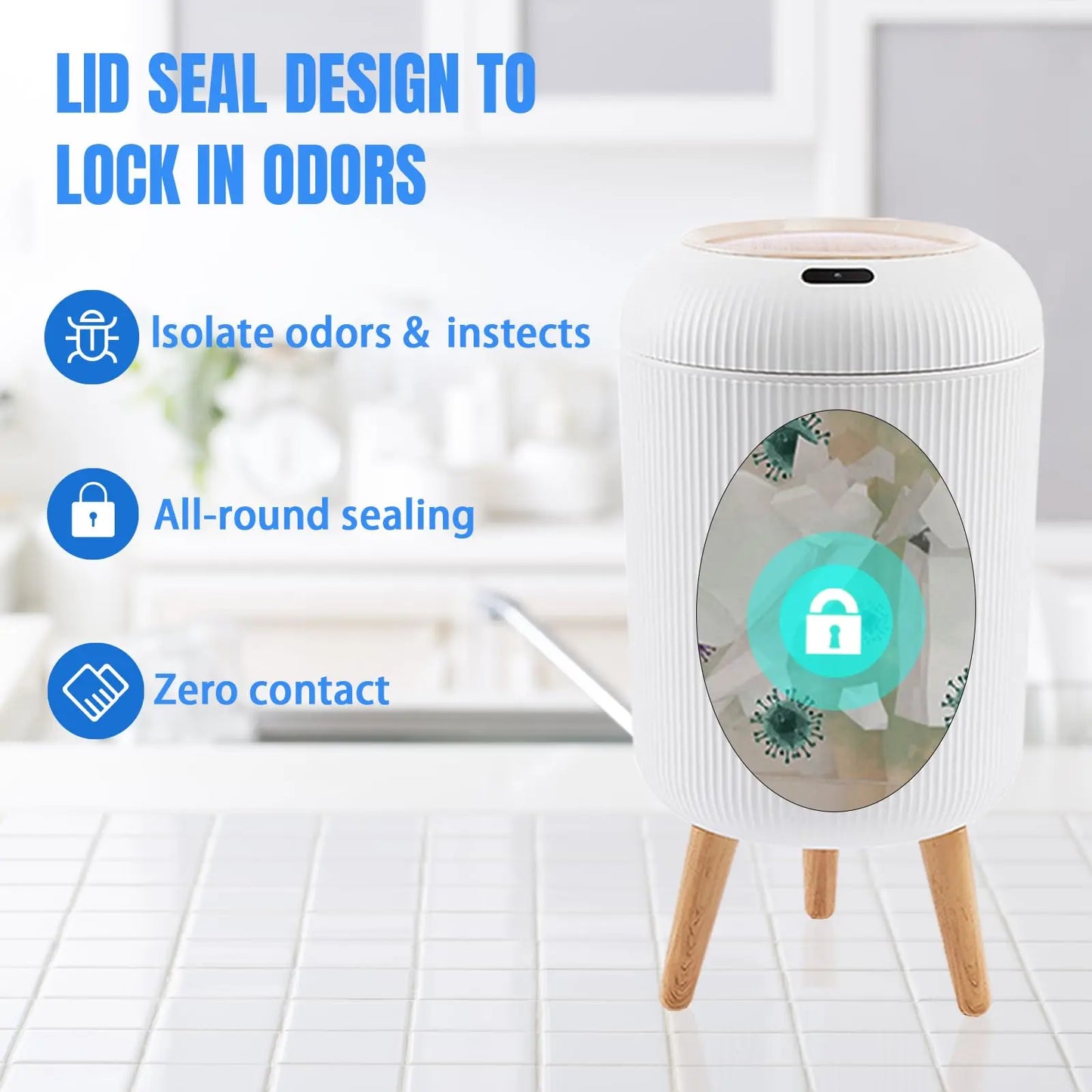 Small Plastic Smart Trash Can with Lid - Automatic Motion Sensor Trash Can for Bedroom, Bathroom, Kitchen, Office