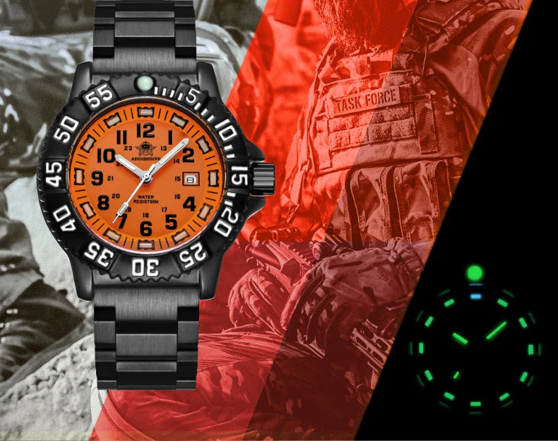 Addies Men's Military Watch - Luminous, Multi-Functional Quartz with Nylon & Steel Strap, Waterproof Outdoor Sports Watch