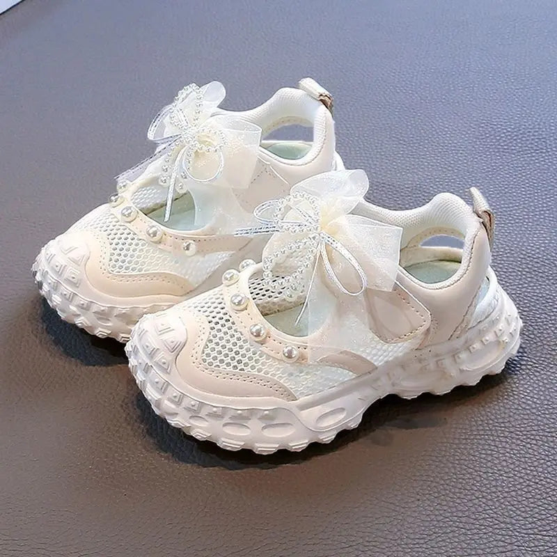Girls Pearl Mesh Sandals - Summer Princess Shoes with Soft Mesh Design for Children