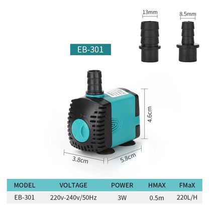 Ultra-Quiet 3-60W Submersible Water Fountain Pump - Filter for Fish Pond & Aquarium, EU/US 220V-240V