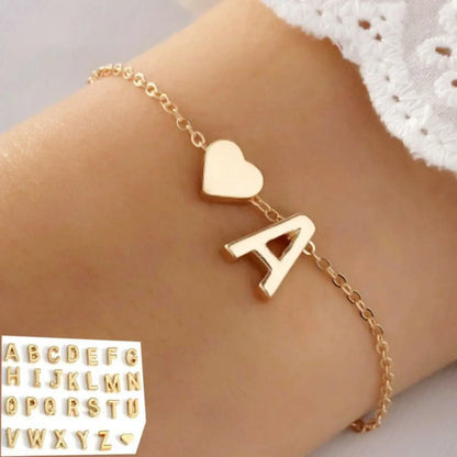 26 Letters Personalized Heart Bracelet - Custom Initial Name Jewelry for Girls & Women, Anniversary Gift