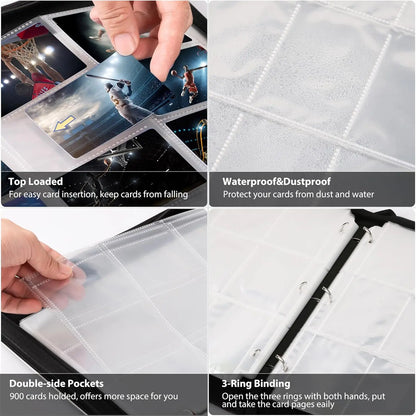 900 Pocket Card Binder with Zipper - Double-Sided Card Holder Case for TCG/CCG Card Storage (Black)