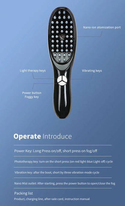 Electric Spray Massage Comb – LED Vibration Hair Growth Massager with Anti-Hair Loss Scalp Atomizer