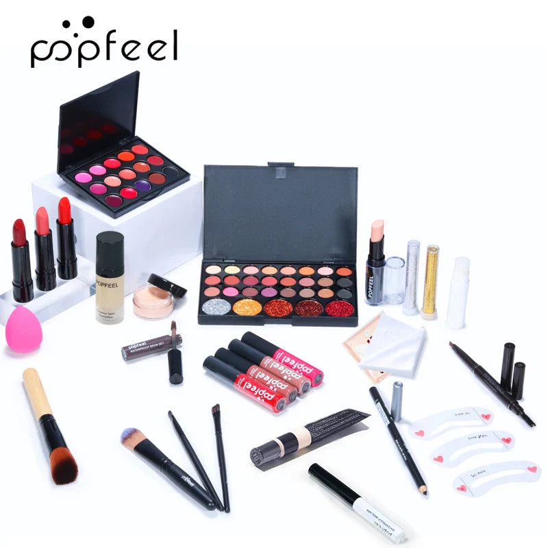 All-in-One Makeup Kit for Women & Teens – Complete Gift Set with Eyeshadow, Foundation, Primer, Brushes & Nude Lip Gloss