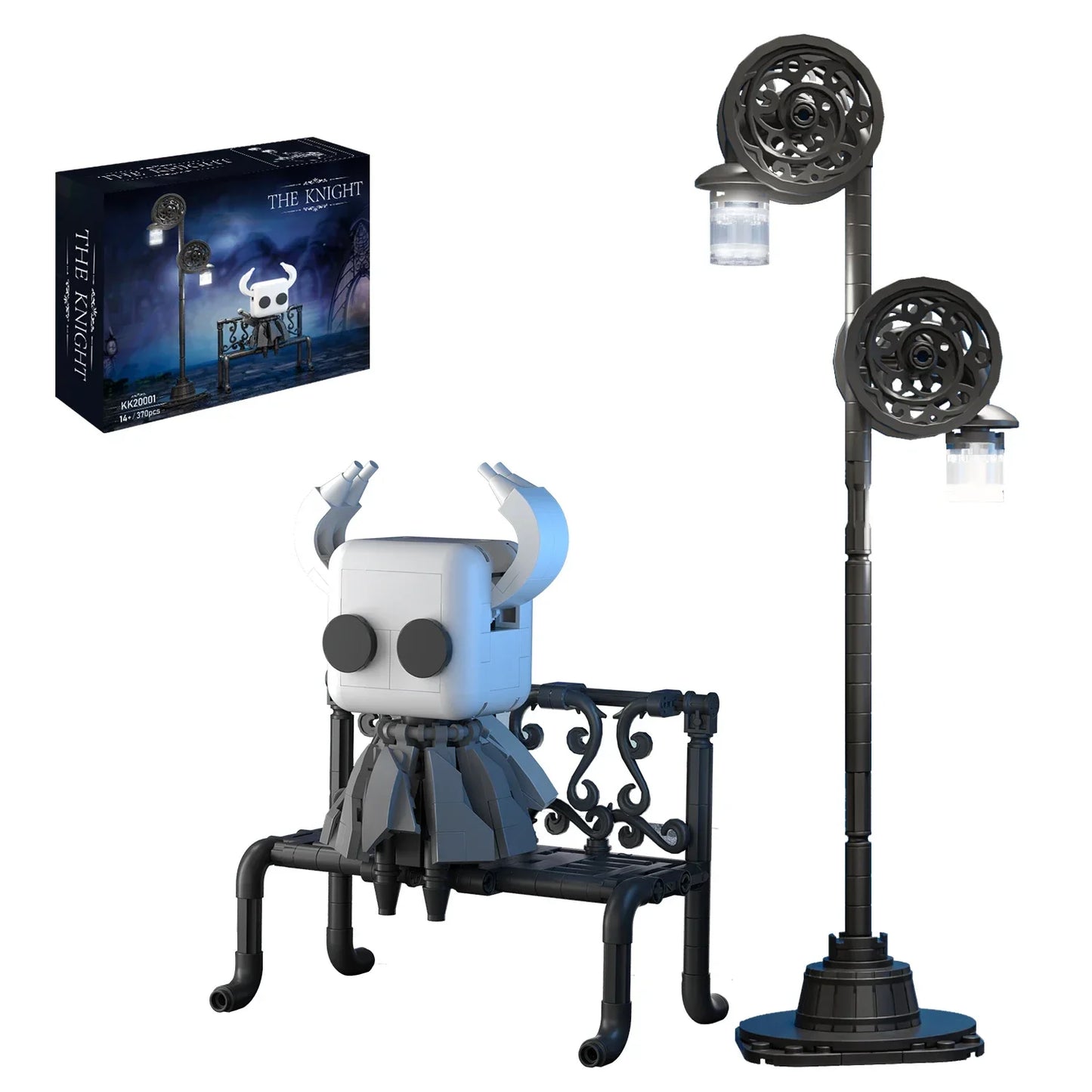 370PCS Hollow Knight Building Blocks Set – Ghost Model with Street Lighting, DIY Educational Toy for Kids