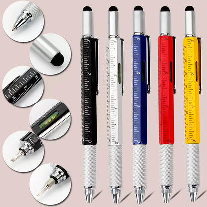 7 in 1 Multifunction Ballpoint Pen - Modern Handheld Tool with Ruler, Screwdriver, Touch Screen Stylus, and Spirit Level