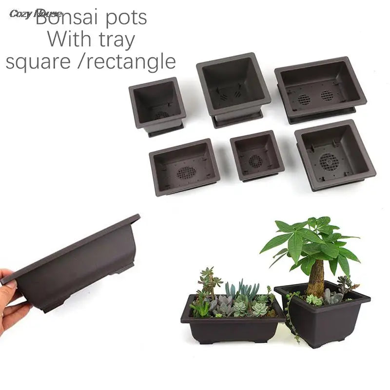 1PC Square Imitation Plastic Flower Pot - Balcony Bonsai Bowl, Nursery Basin Planter, Rectangle Design for Home Gardening
